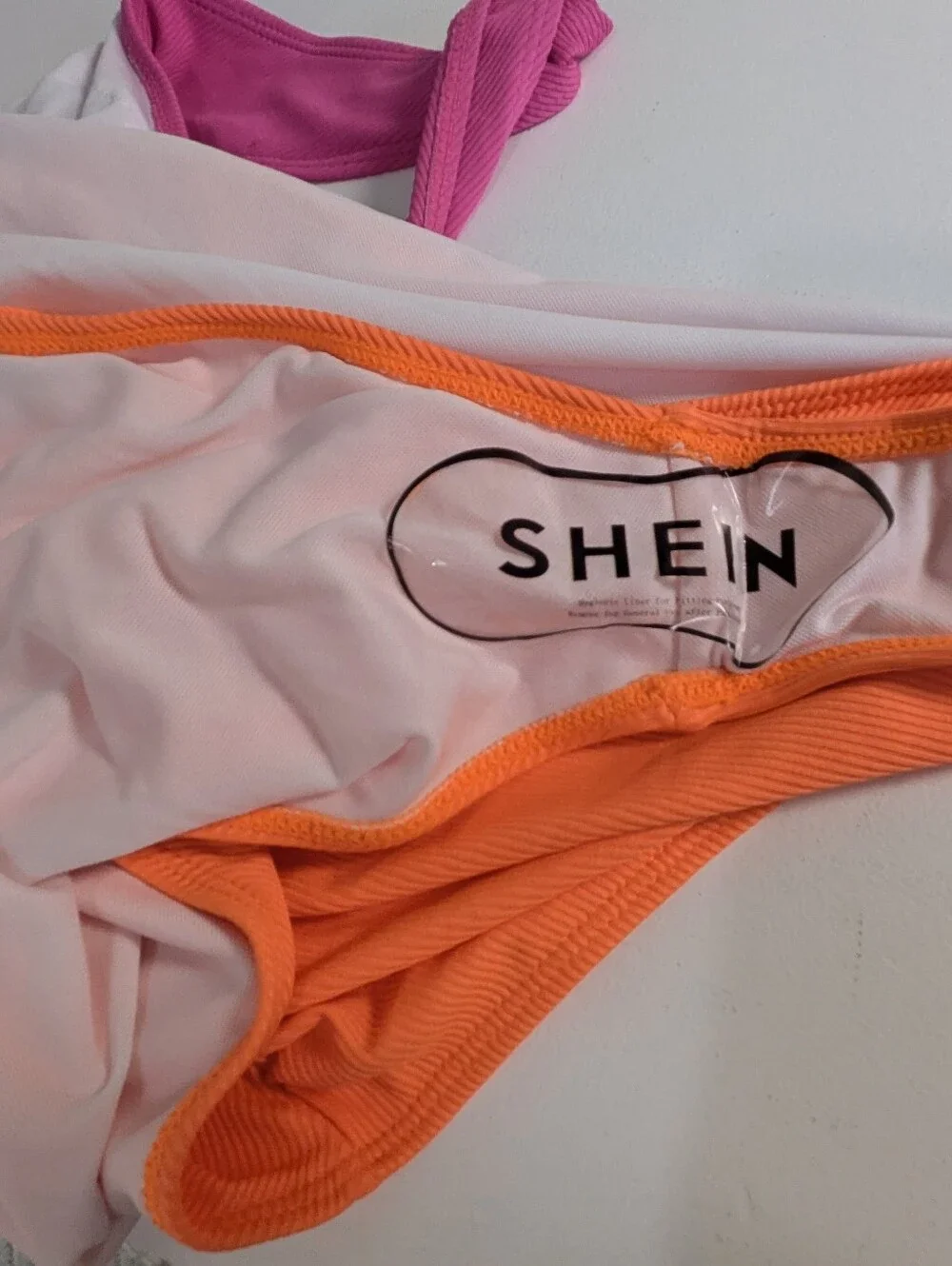 Shein Women's Colorblock One-Piece Swimsuit Orange Pink Rushed Beach Party NEW